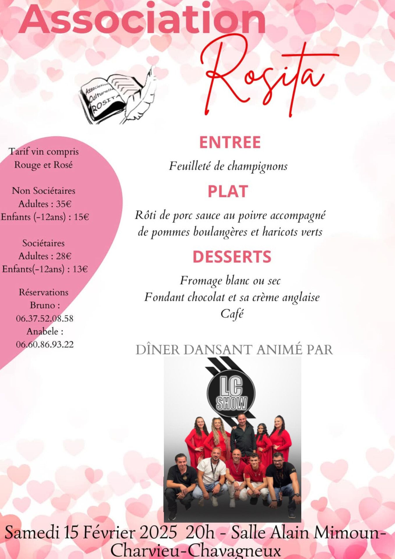 DINER DANSANT - ASSOCIATION ROSITA  -15 FEV - Charvieu, Rhone