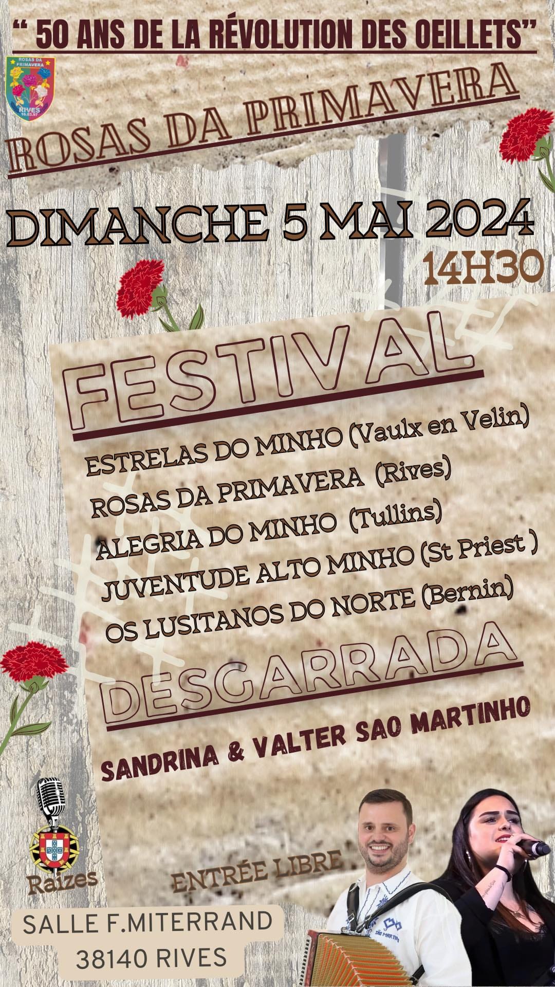 FESTIVAL FOLCLORICO ROSAS DA PRIMAVERA DE RIVES - 05/05/2024-14h30  Animação Sandrina e Valter Sao Martinho
